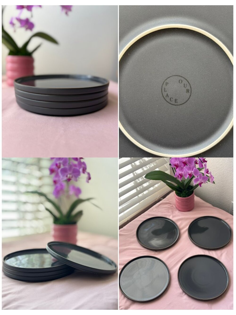Our Place Dinner Plates Set of 4 Matte Black Stoneware 10.5" Modern Tableware